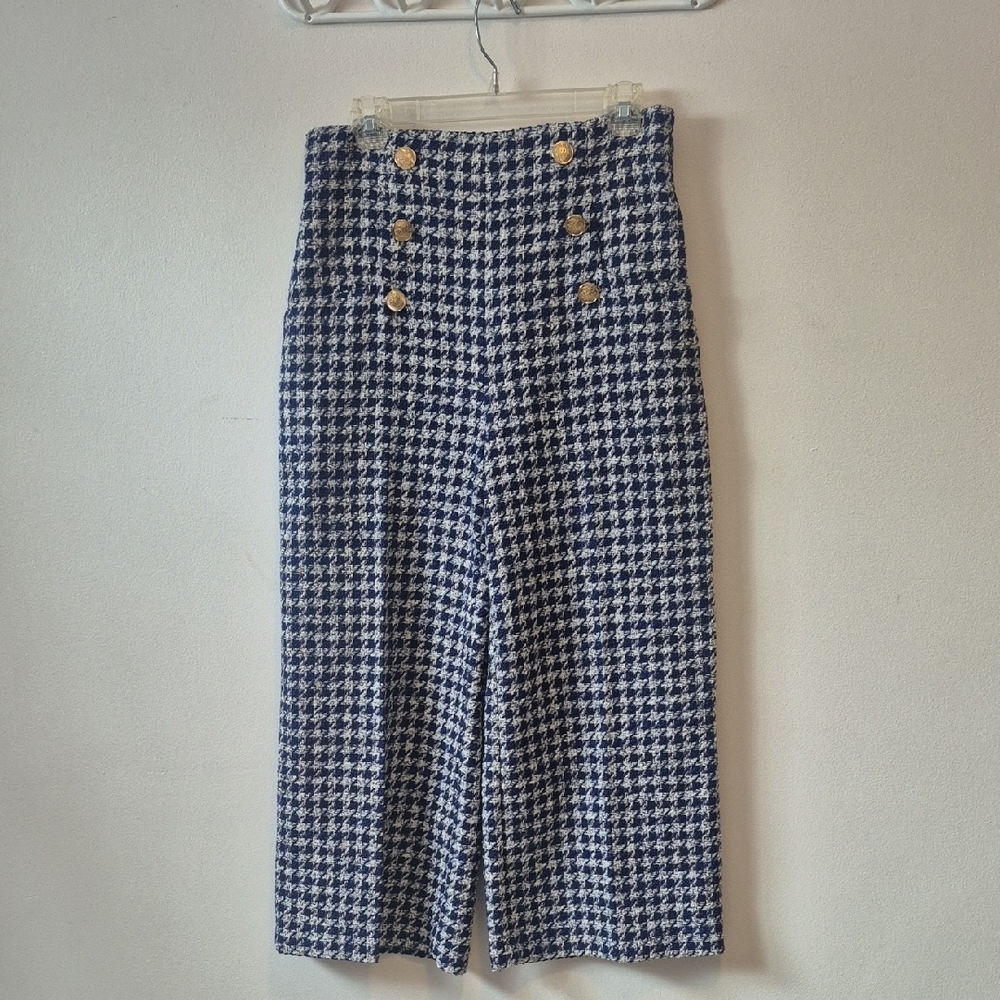 Zara Blue and White Wide Leg Pants